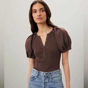 Derek Lam 10 Crosby Albane Tee Chocolate Puff Sleeve Medium